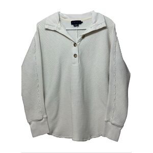 Hatch Waffle Knit Henley Quarter Button Collared Long Sleeve Shirt Women's Large